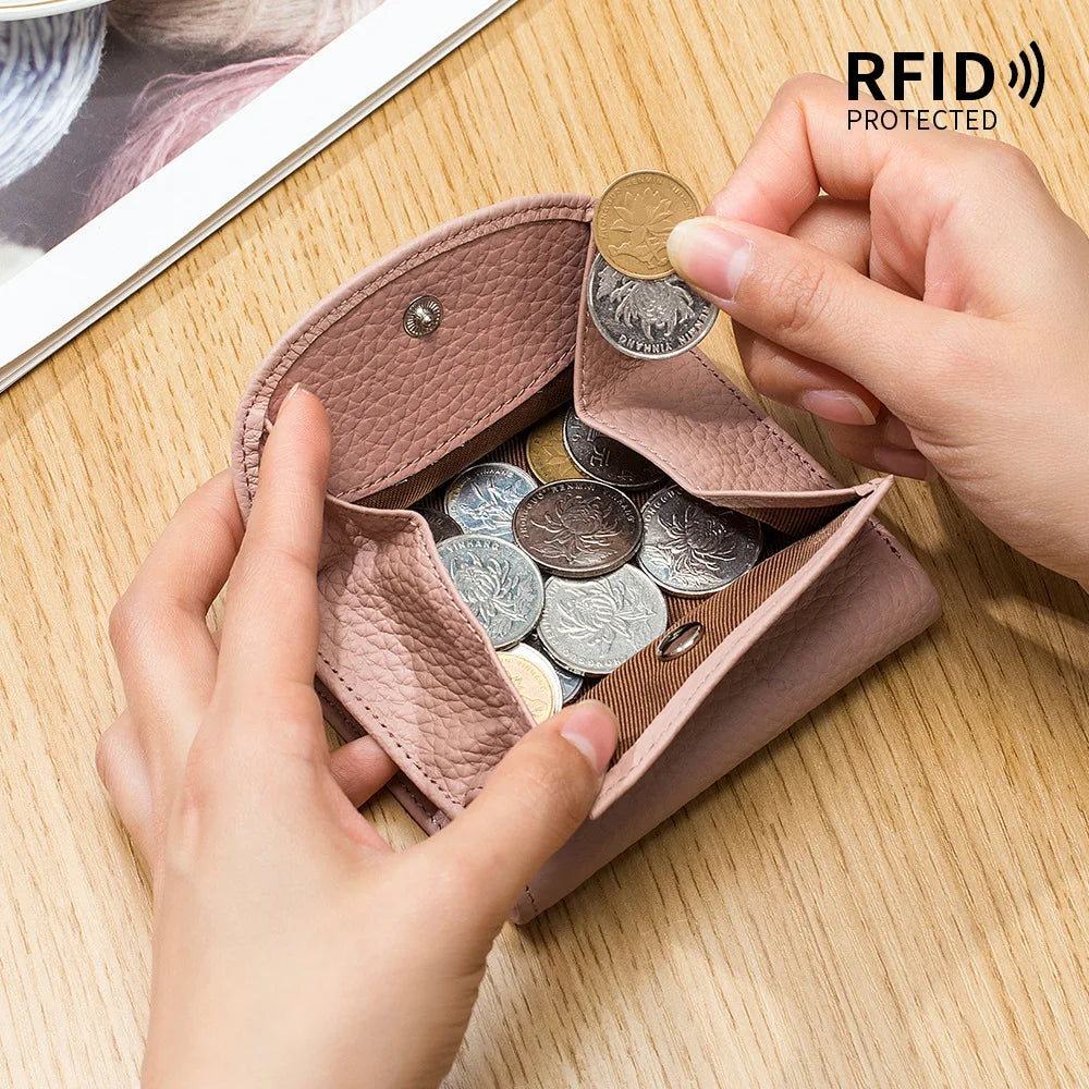 ארנק מיני לאישה מעור בקר רך עם הגנת RFID – תמונה 3