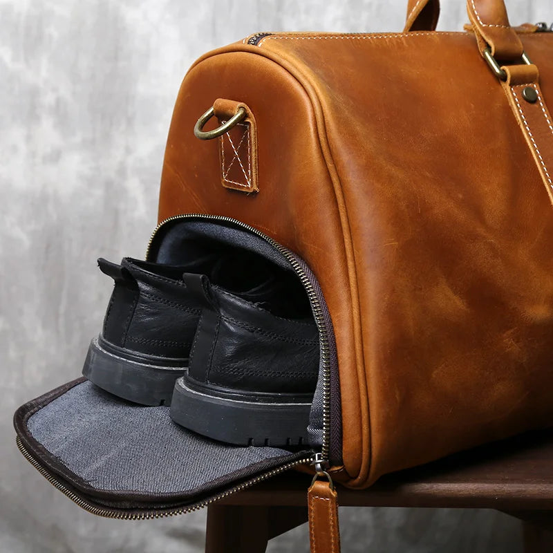 תיק נסיעות רטרו מעור קרייזי הורס עם תא לנעליים – תמונה 4